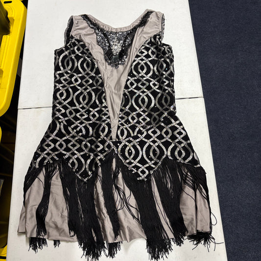 Sequin Fringe Dance Costume Dress Black Silver Jazz Flapper Competition Youth