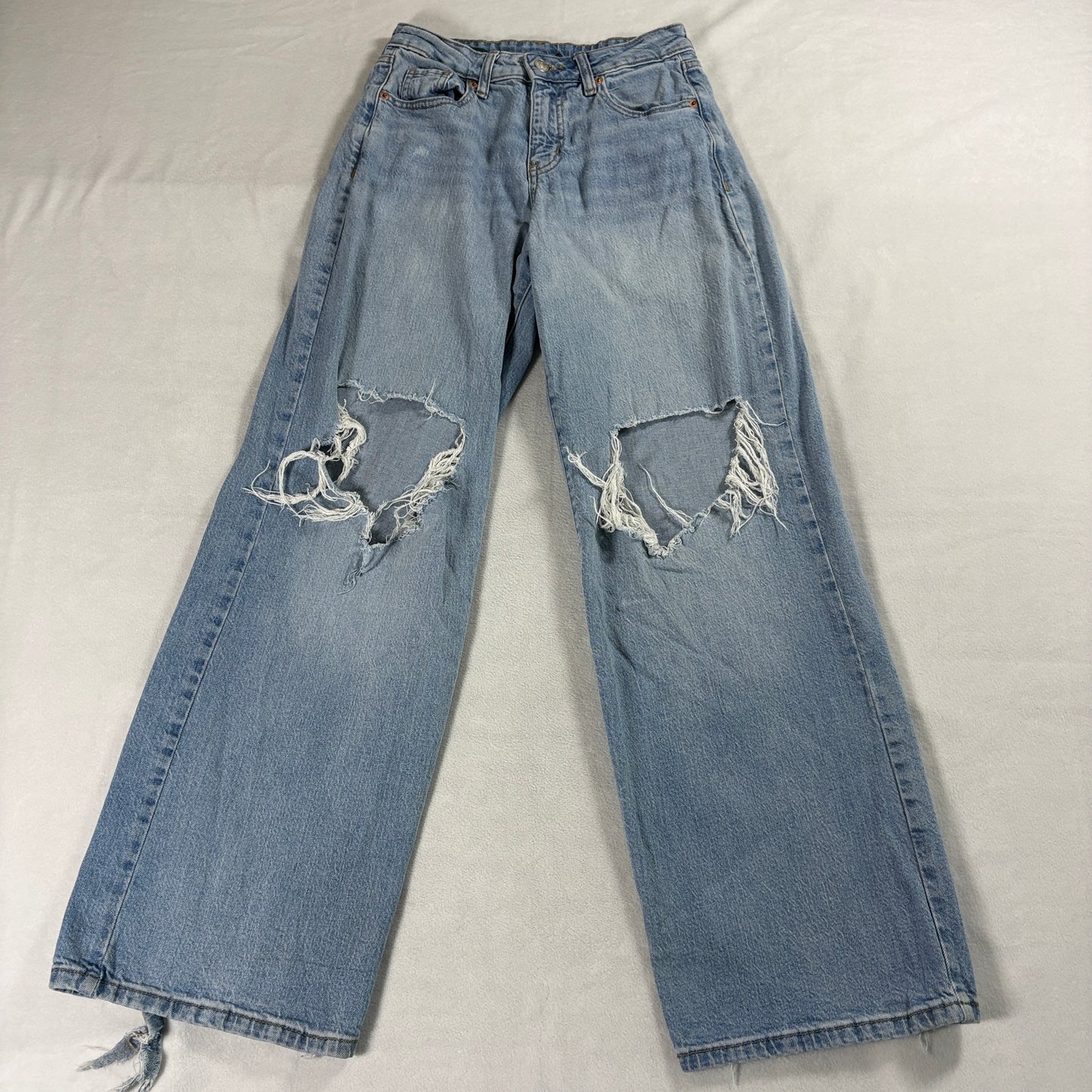 High Rise Baggy Wide Leg Distressed Jeans Womens Tag 2R Fits Like 26X30 Blue