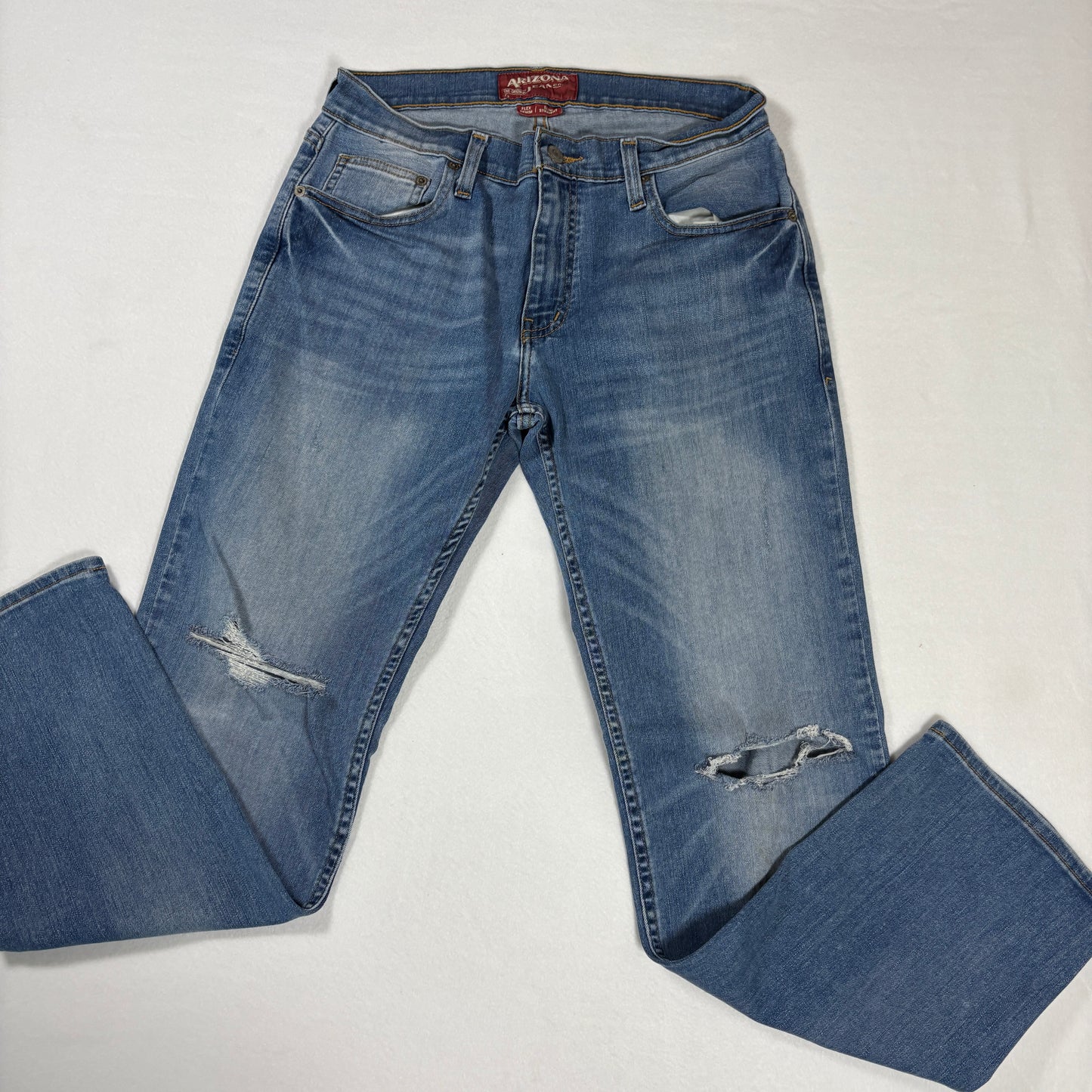 Arizona Jeans Mens 30x30 Blue Distressed Slim Straight Flex Denim Stretch Casual