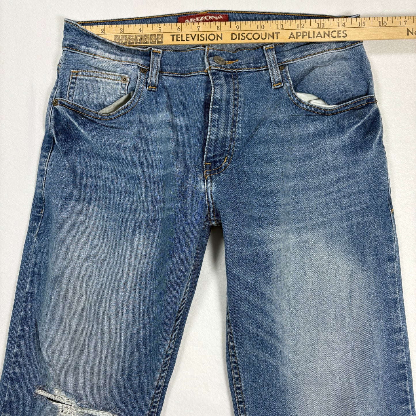 Arizona Jeans Mens 30x30 Blue Distressed Slim Straight Flex Denim Stretch Casual