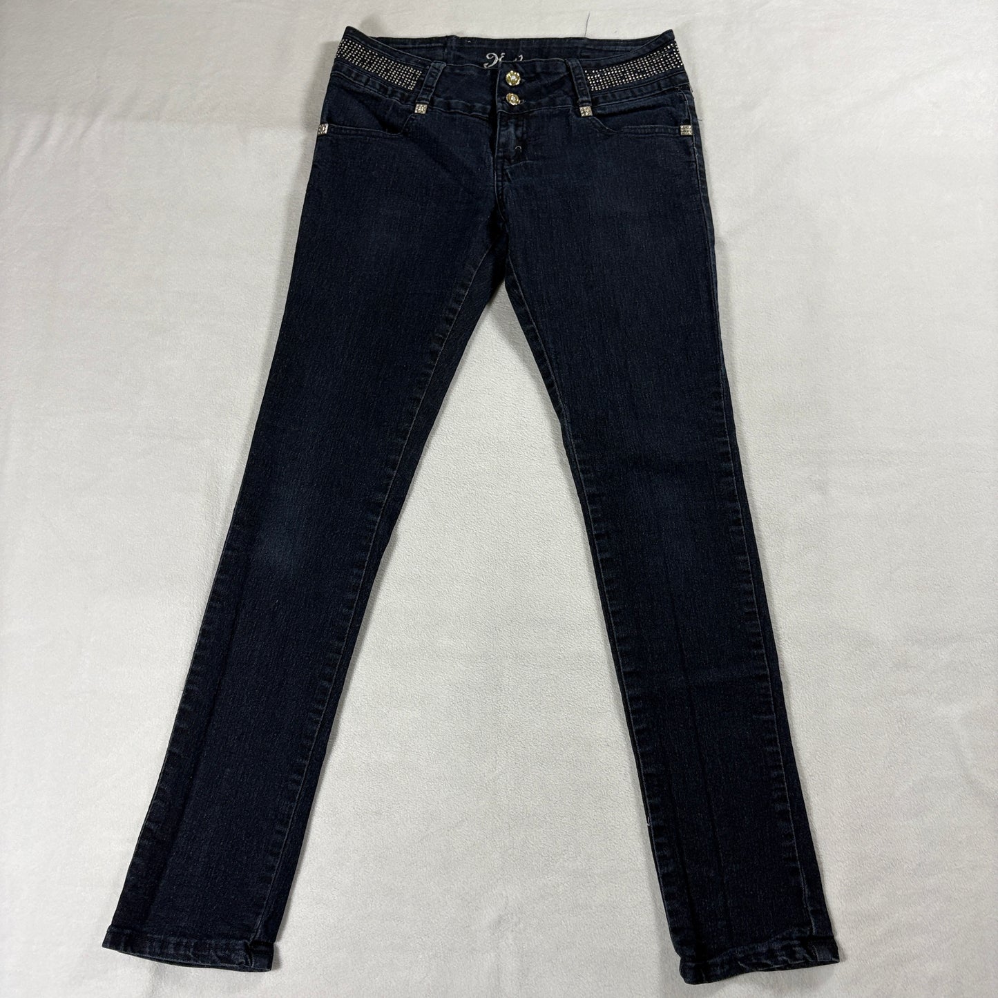 Studded Skinny Jeans Y2K Glam Kaba Tag 9 Fits Like 29X30 Blue Stretch Denim