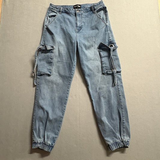 Y2K Cargo Jogger Pants Mens Tag M Fits Like 31x27 Blue Utility Streetwear