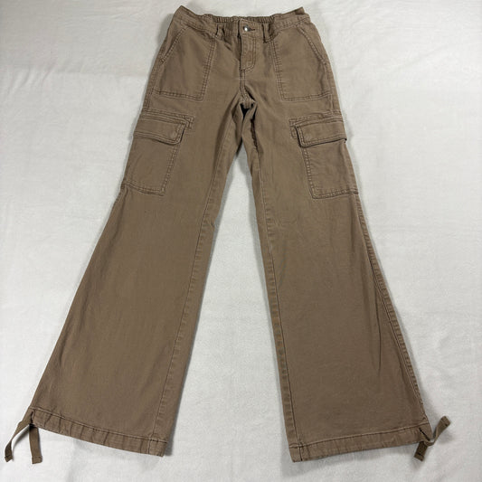 Cargo Utility Wide Leg Pant Y2K Workwear Womens XS Fits Like 27X30 Khaki Tie Hem