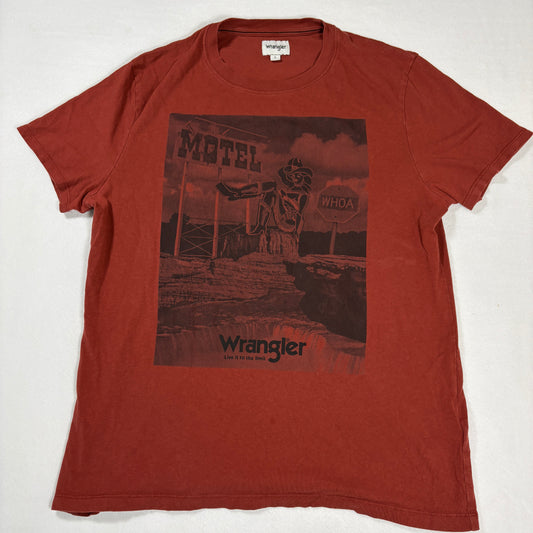 Wrangler T-Shirt Mens Large Red Graphic Tee Motel Western Cowboy Retro Style