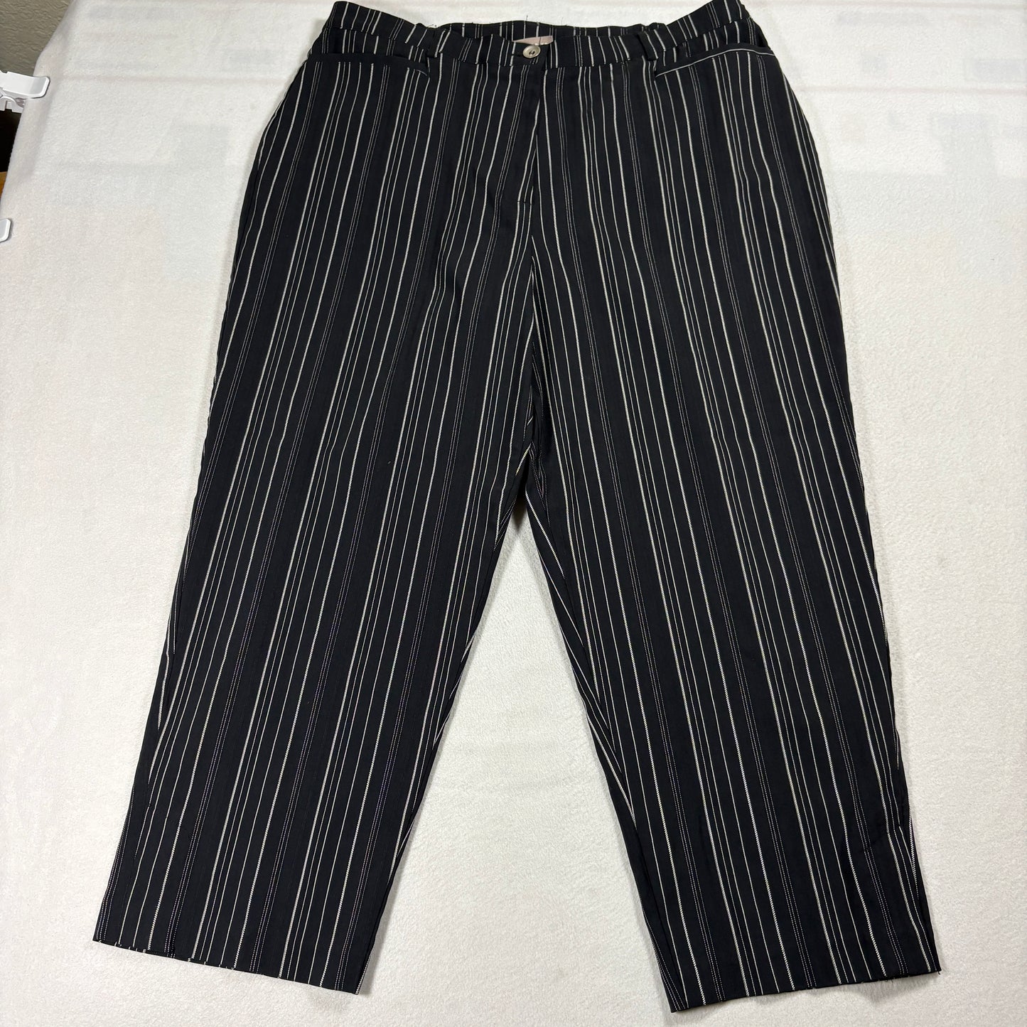 TanJay Pants Womens 16 Black White Striped Straight Leg Stretch Casual