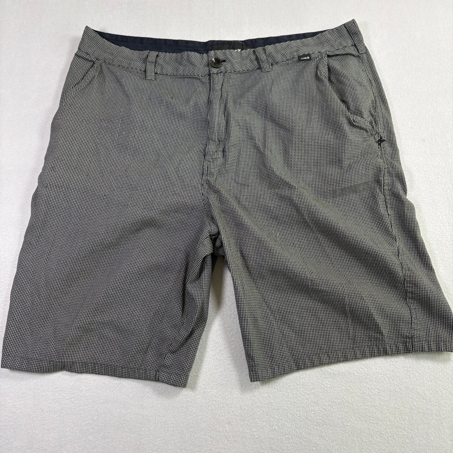 Hurley Mens Shorts 38 Black Gray Micro Check Casual Chino Golf Skate Y2K