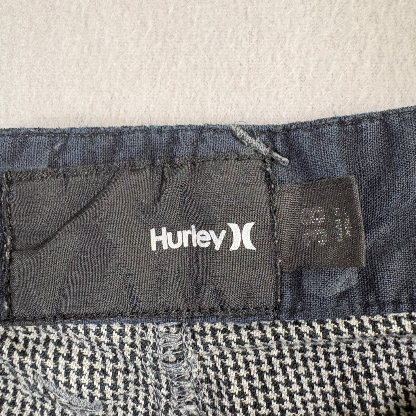 Hurley Mens Shorts 38 Black Gray Micro Check Casual Chino Golf Skate Y2K
