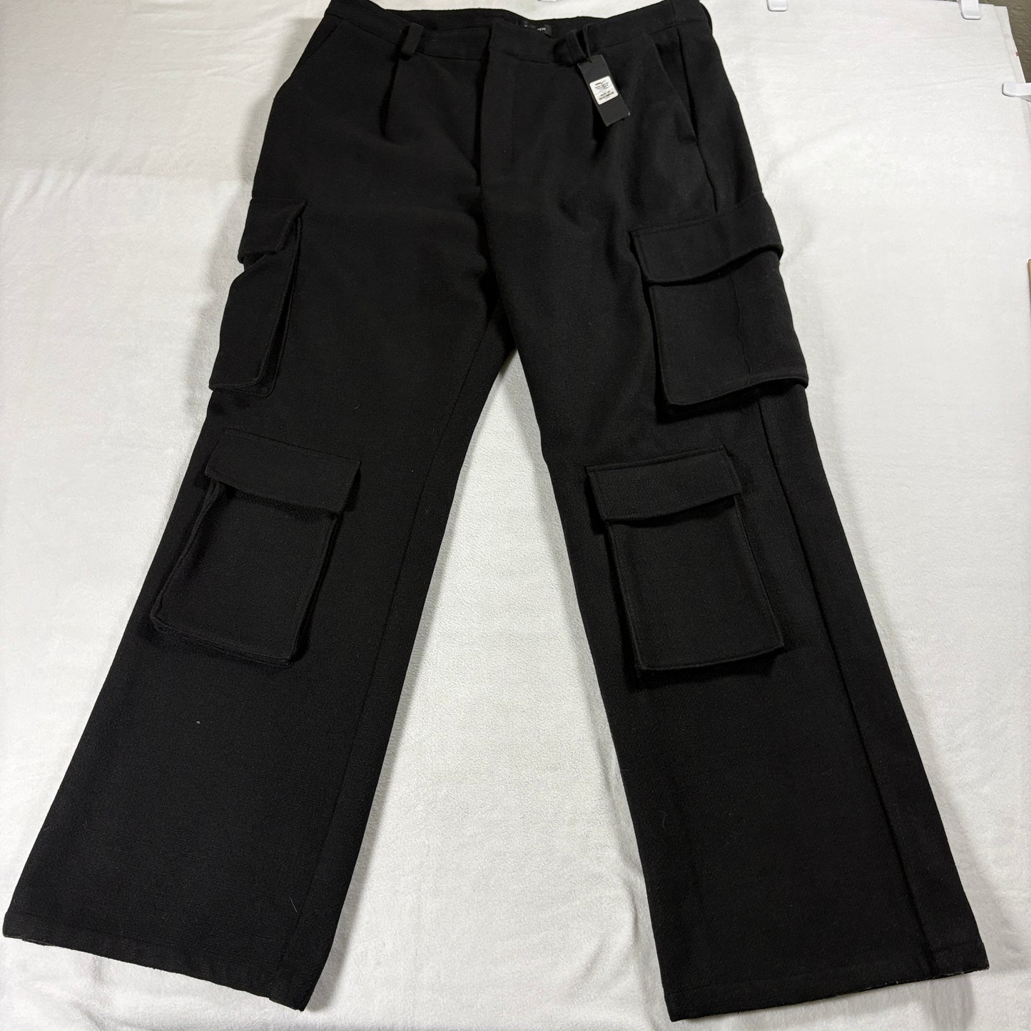 Wool Cargo Pants Wide Leg Utility NOVA MEN Tag 40 Fits Like 38X34 Black NWT