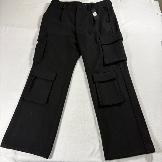 Wool Cargo Pants Wide Leg Utility NOVA MEN Tag 40 Fits Like 38X34 Black NWT