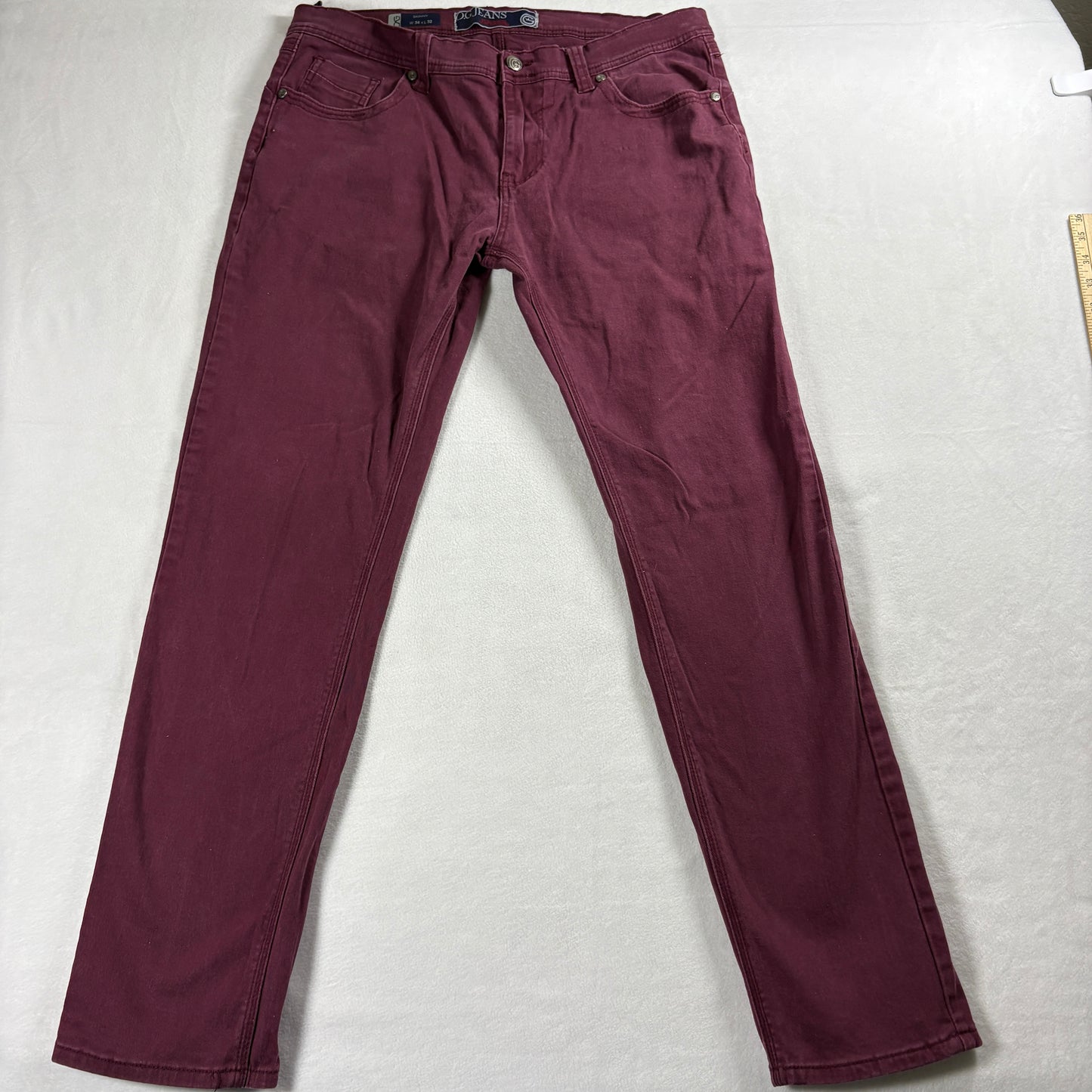 OG Jeans Mens 34x32 Skinny Burgundy Stretch Denim Streetwear Casual Pants Fit OG