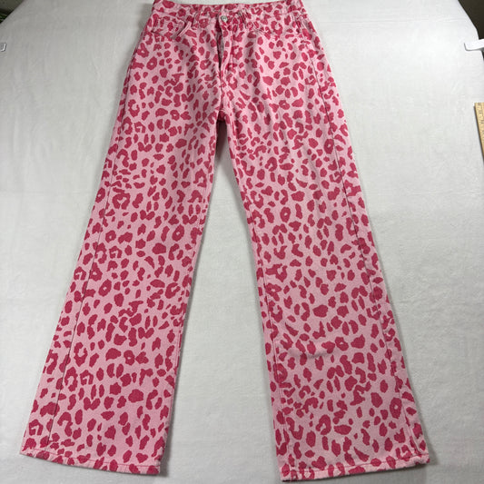 Leopard Print Jeans Womens Pink Y2K Straight Leg Retro Statement Denim Pants Fit