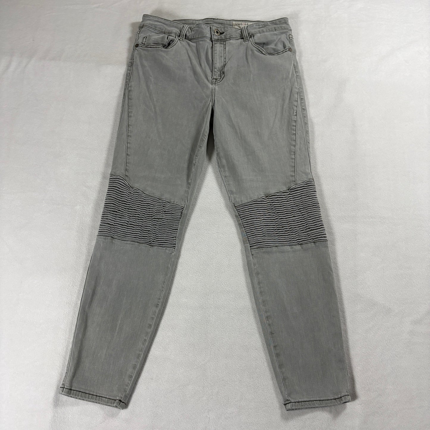 Moto Biker Skinny Jeans Pistola Tag 32 Fits Like 30X26 Gray Stretch Panel Denim