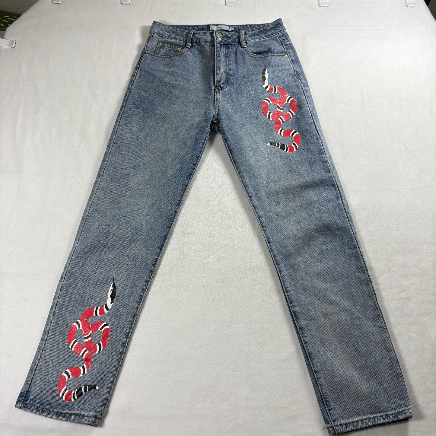 Adika Jeans Womens Small Straight Leg Snake Print Denim Y2K Streetwear Fit Retro