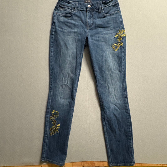 NYDJ Alina Legging Jeans Womens 8 Fits Like 28x29 Embroidered Stretch Denim