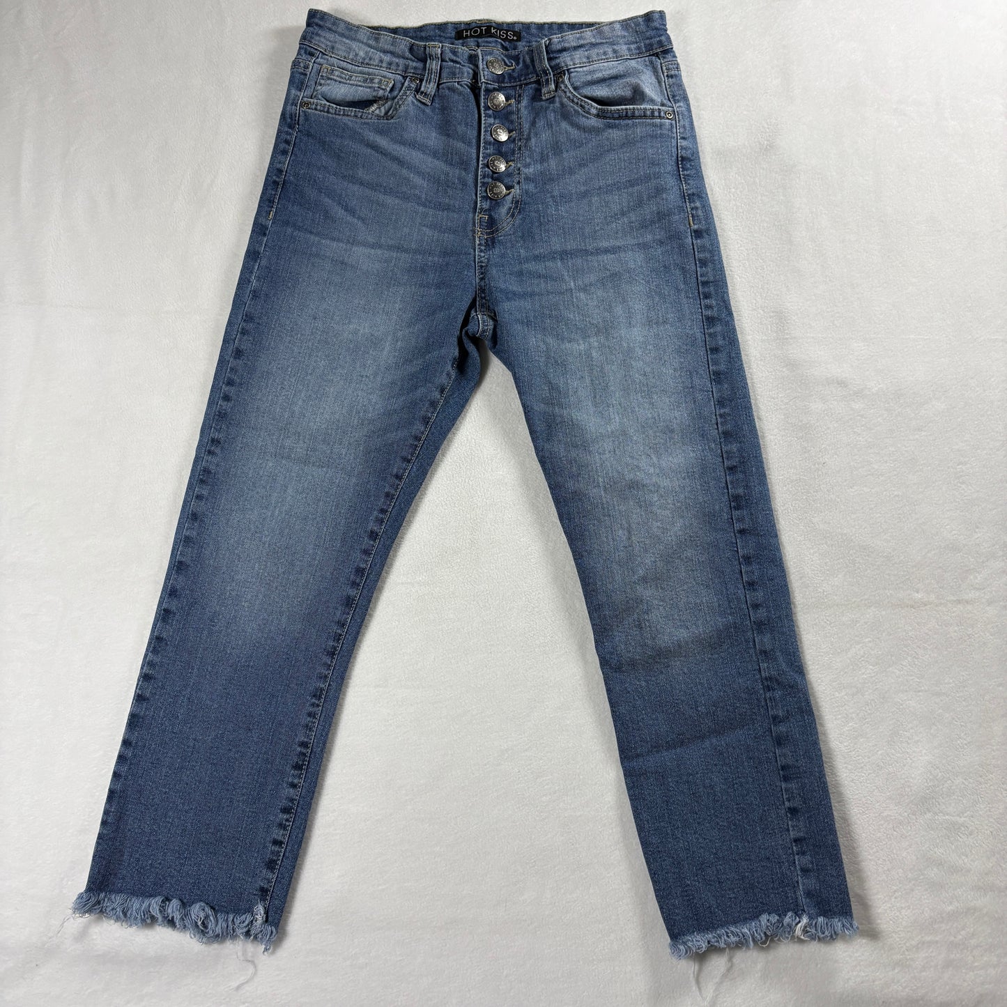 High Rise Crop Jeans Womens Size 7 Button Fly Raw Hem Y2K Streetwear Vintage 90s