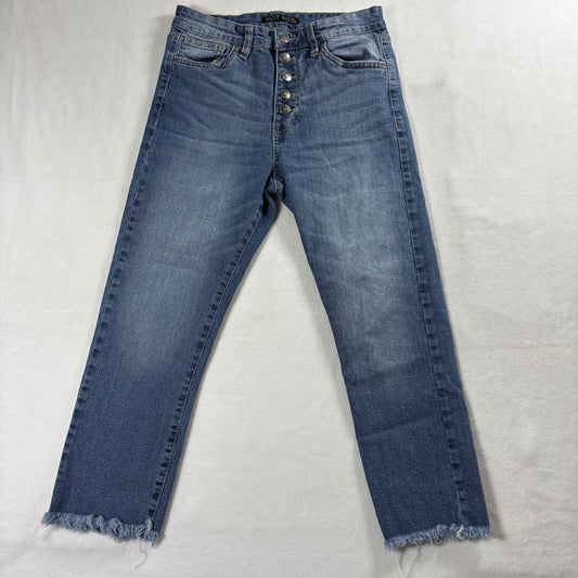 High Rise Crop Jeans Womens Size 7 Button Fly Raw Hem Y2K Streetwear Vintage 90s
