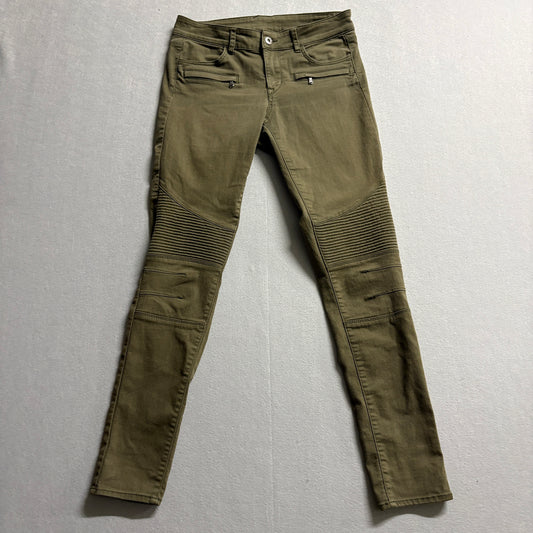 Moto Biker Skinny Jeans H&M Divided US 8 Fits Like 29X29 Olive Ribbed Stretch