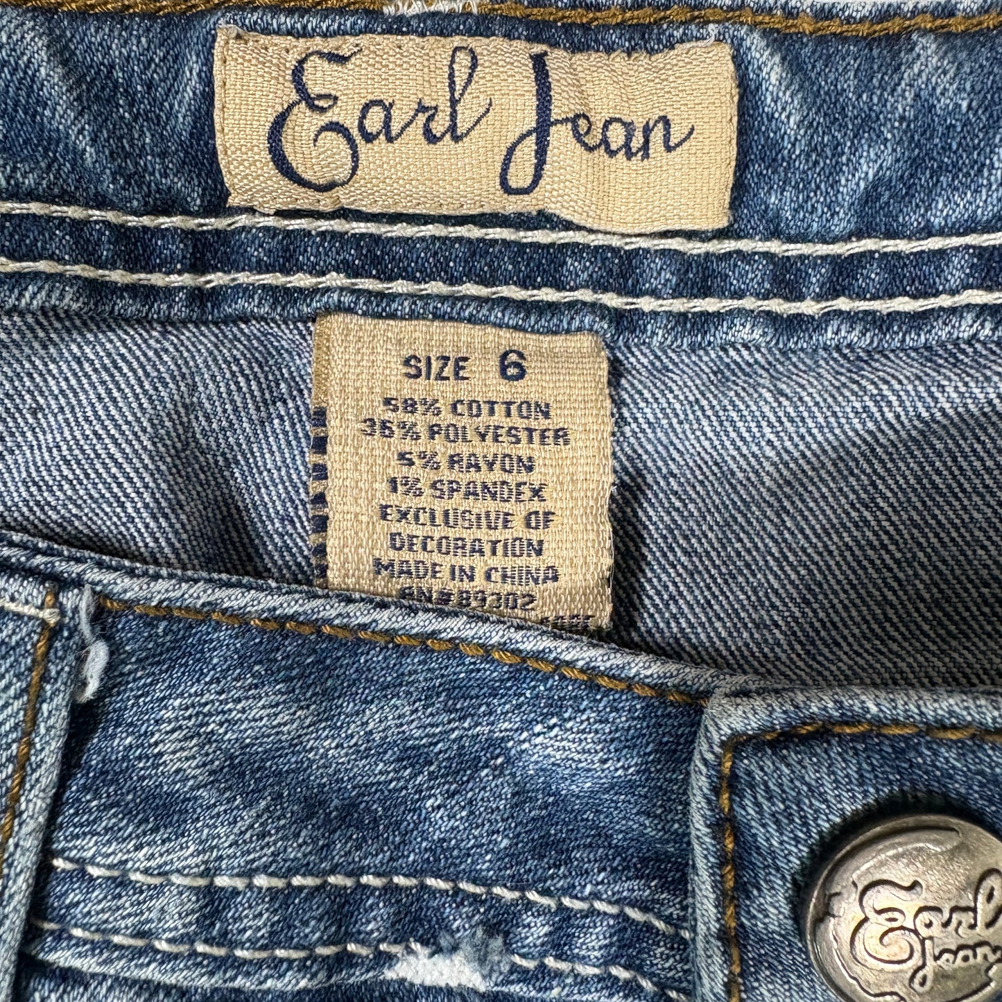 Earl Jean Jeans Women’s Size 6 Bootcut Distressed Blue Denim Stretch Casual