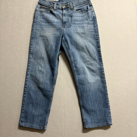 LL Bean Straight Leg Jeans Womens 12 Petite Fits Like 32x25 Light Wash Denim