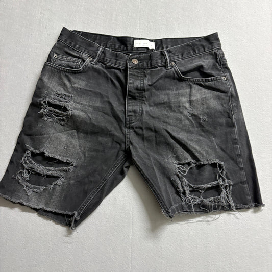 Zara Man Distressed Denim Shorts USA 34 Fits Like 34 Black Raw Hem Grunge