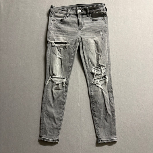 American Eagle Distressed Skinny Jeans US 4 X-Short Fits Like 29x24 Gray