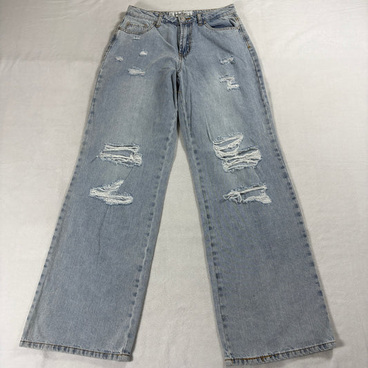 Distressed Wide Leg Jeans Y2K Baggy Indigo Rein Tag 7 Fits Like 28X31 Light Wash