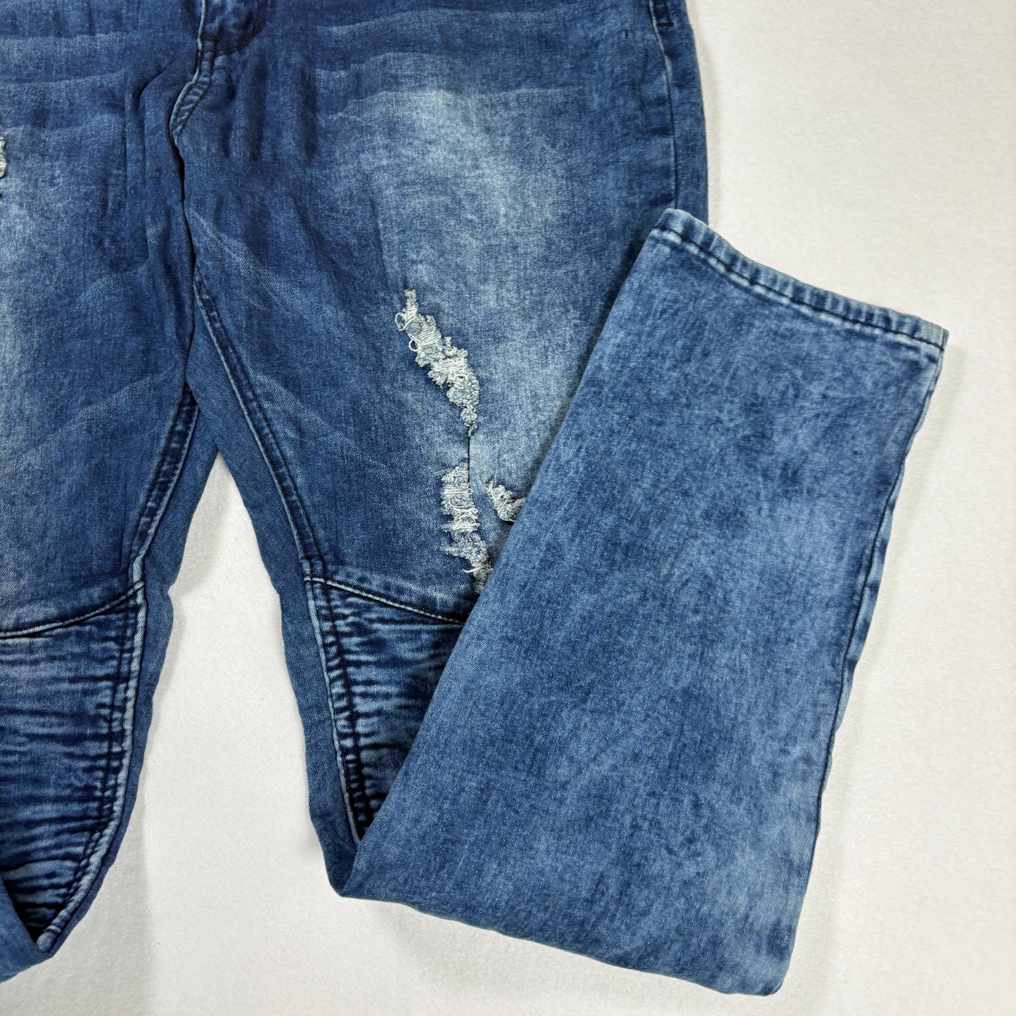 Cain & Abel Jeans Men’s Size 38 Distressed Moto Biker Blue Denim Stretch Pants