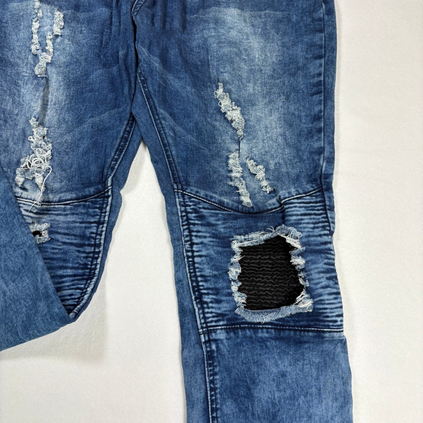 Cain & Abel Jeans Men’s Size 38 Distressed Moto Biker Blue Denim Stretch Pants