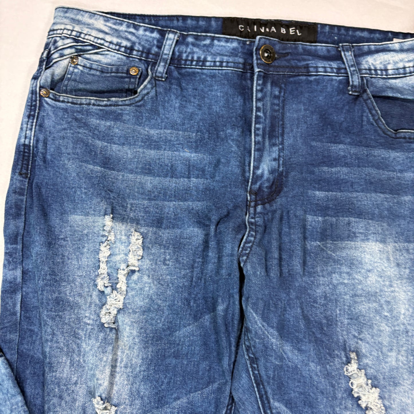 Cain & Abel Jeans Men’s Size 38 Distressed Moto Biker Blue Denim Stretch Pants