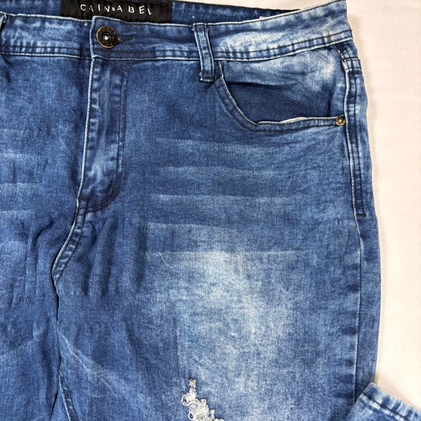 Cain & Abel Jeans Men’s Size 38 Distressed Moto Biker Blue Denim Stretch Pants