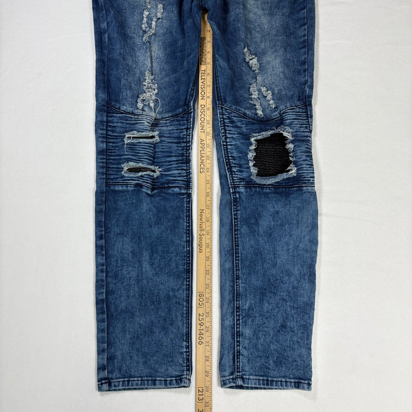 Cain & Abel Jeans Men’s Size 38 Distressed Moto Biker Blue Denim Stretch Pants