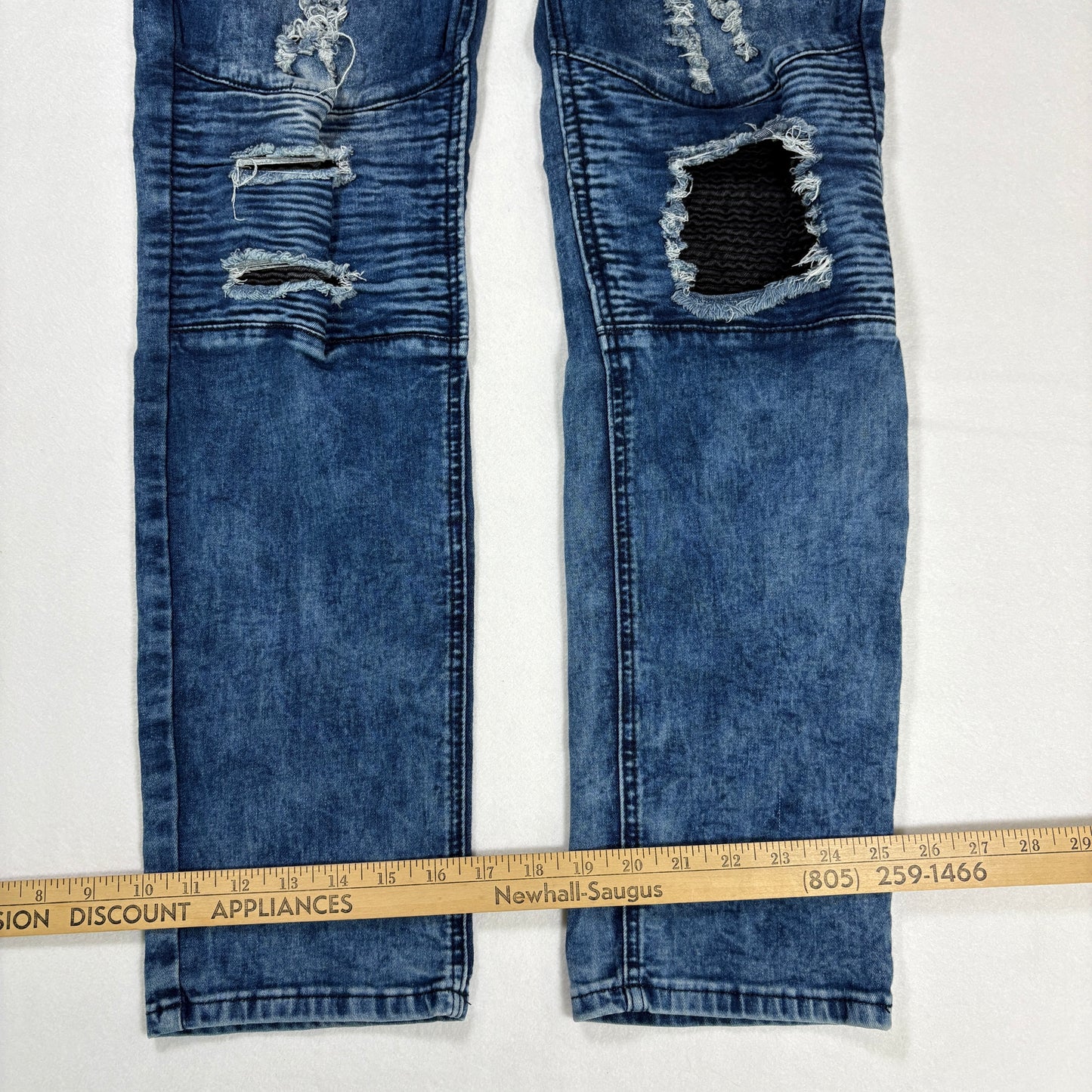Cain & Abel Jeans Men’s Size 38 Distressed Moto Biker Blue Denim Stretch Pants