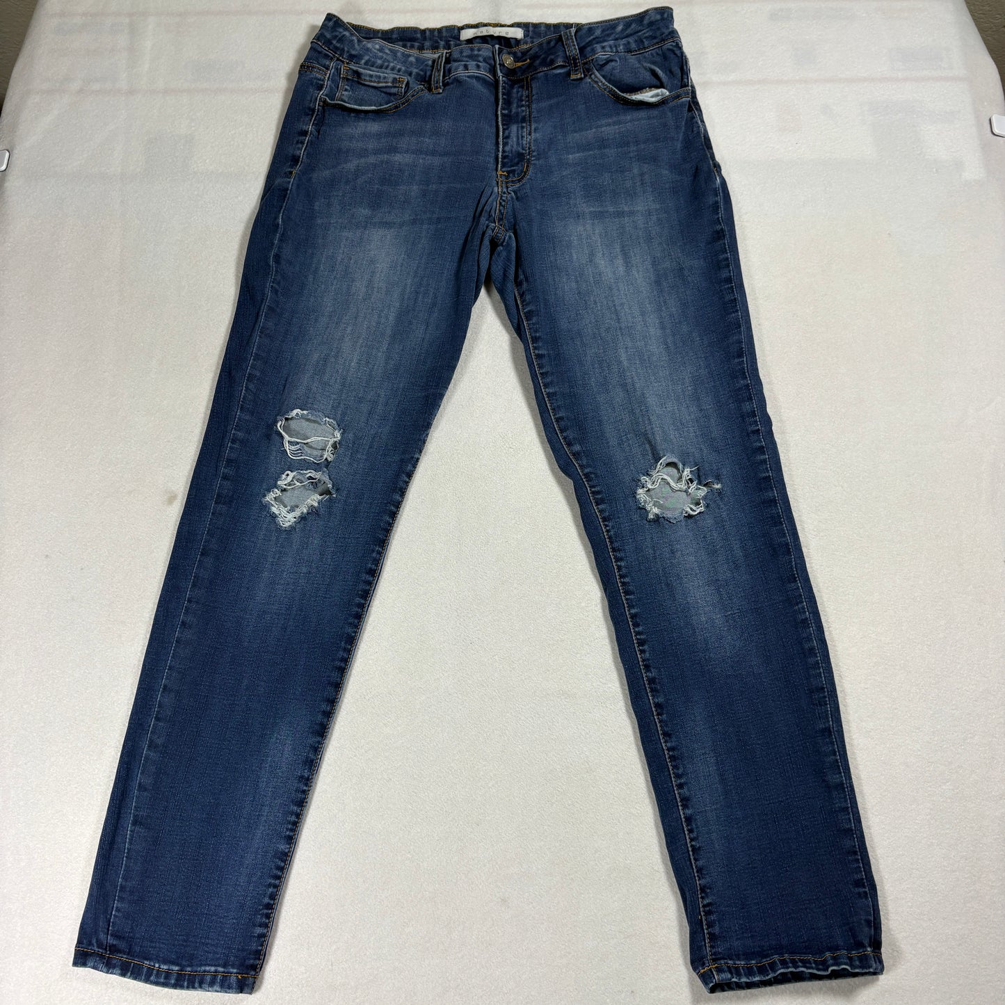 Nature Distressed Skinny Jeans Womens Medium Blue Stretch Ripped Knees