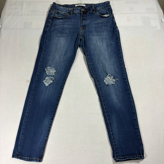 Nature Distressed Skinny Jeans Womens Medium Blue Stretch Ripped Knees