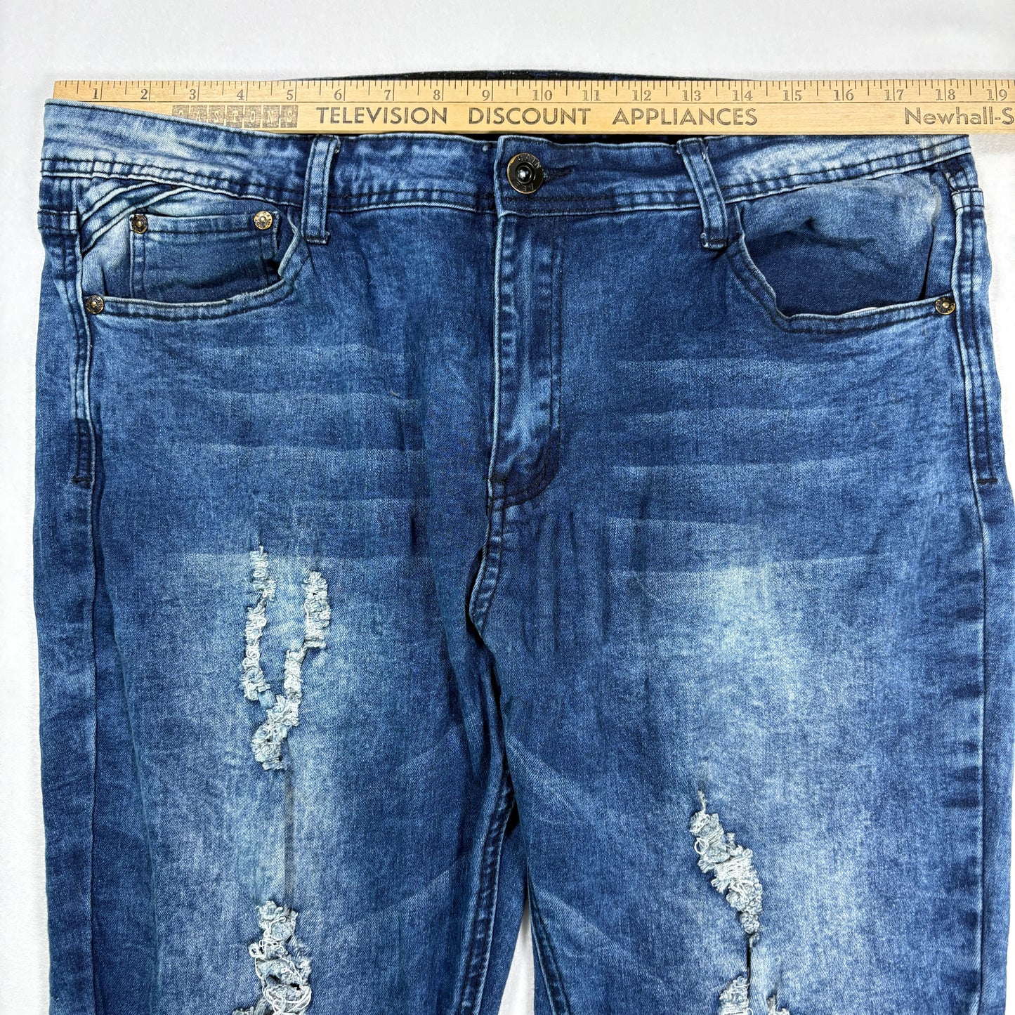 Cain & Abel Jeans Men’s Size 38 Distressed Moto Biker Blue Denim Stretch Pants