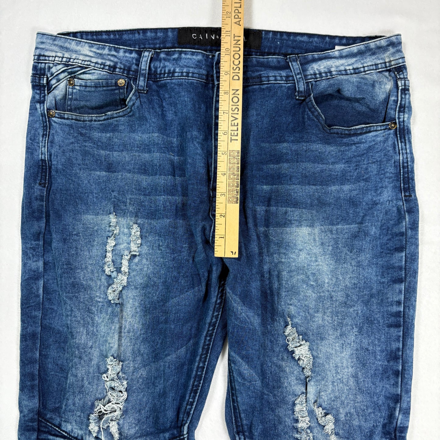 Cain & Abel Jeans Men’s Size 38 Distressed Moto Biker Blue Denim Stretch Pants