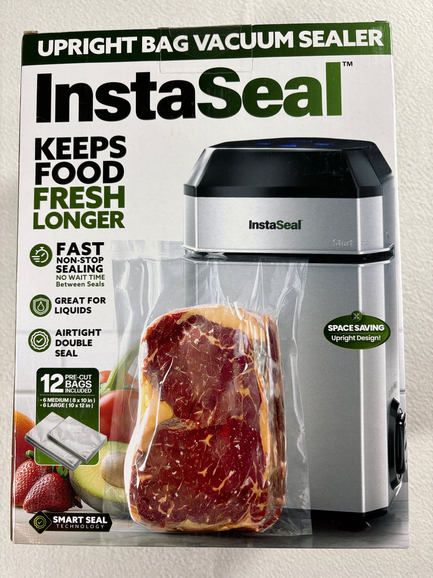 Upright Vacuum Sealer InstaSeal Food Saver NIB Airtight Double Seal 12 Bags