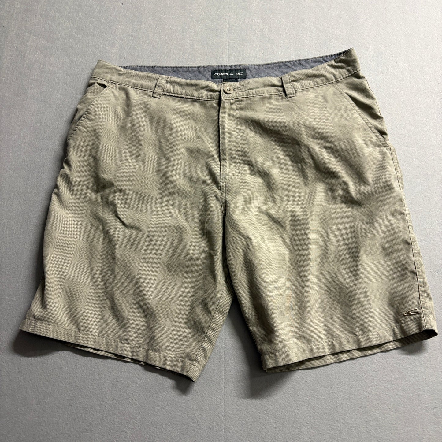 O'Neill Plaid Hybrid Golf Shorts Mens 40 Fits Like 40 Beige Casual Chino