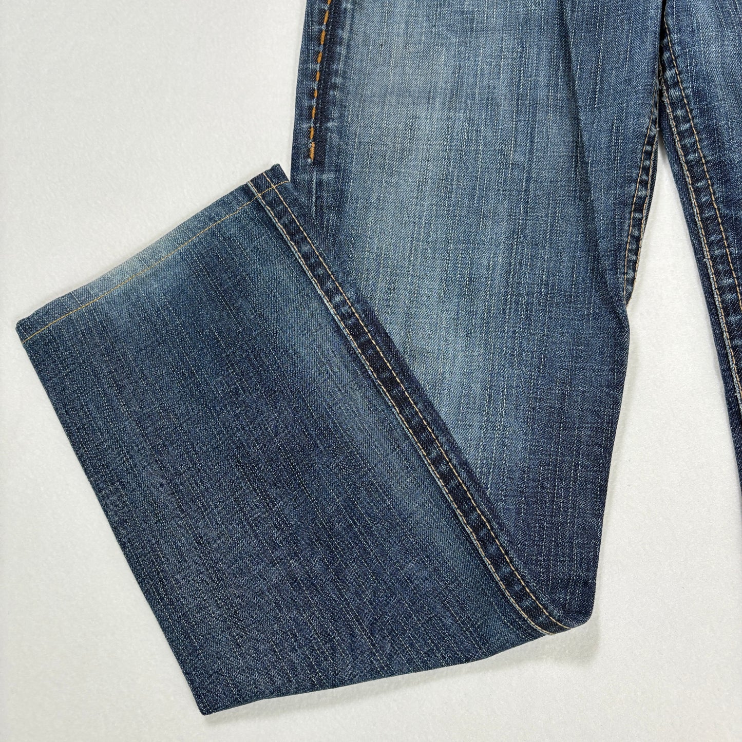 1921 Jeans Women’s 28x32 Bootcut Blue Denim Contrast Stitch Distressed Pockets