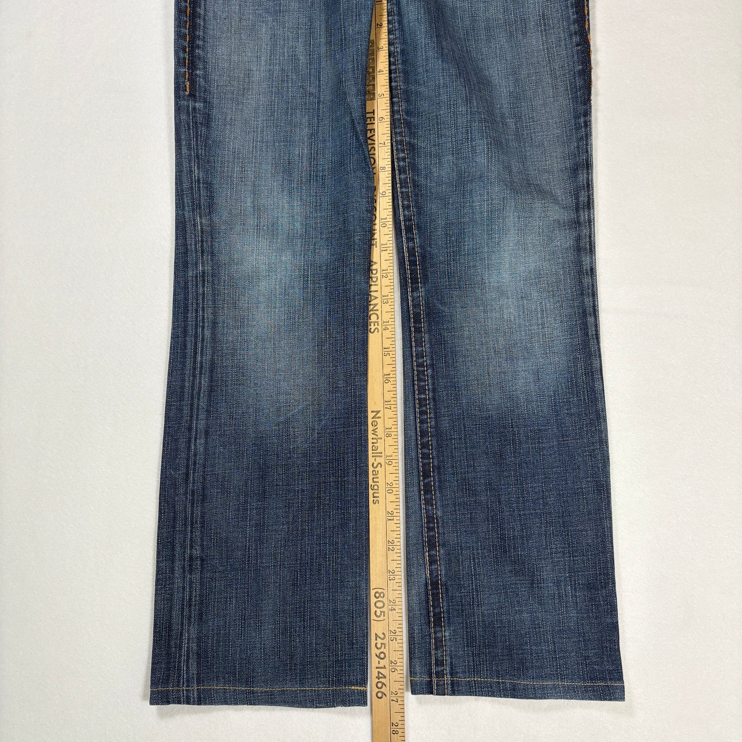 1921 Jeans Women’s 28x32 Bootcut Blue Denim Contrast Stitch Distressed Pockets