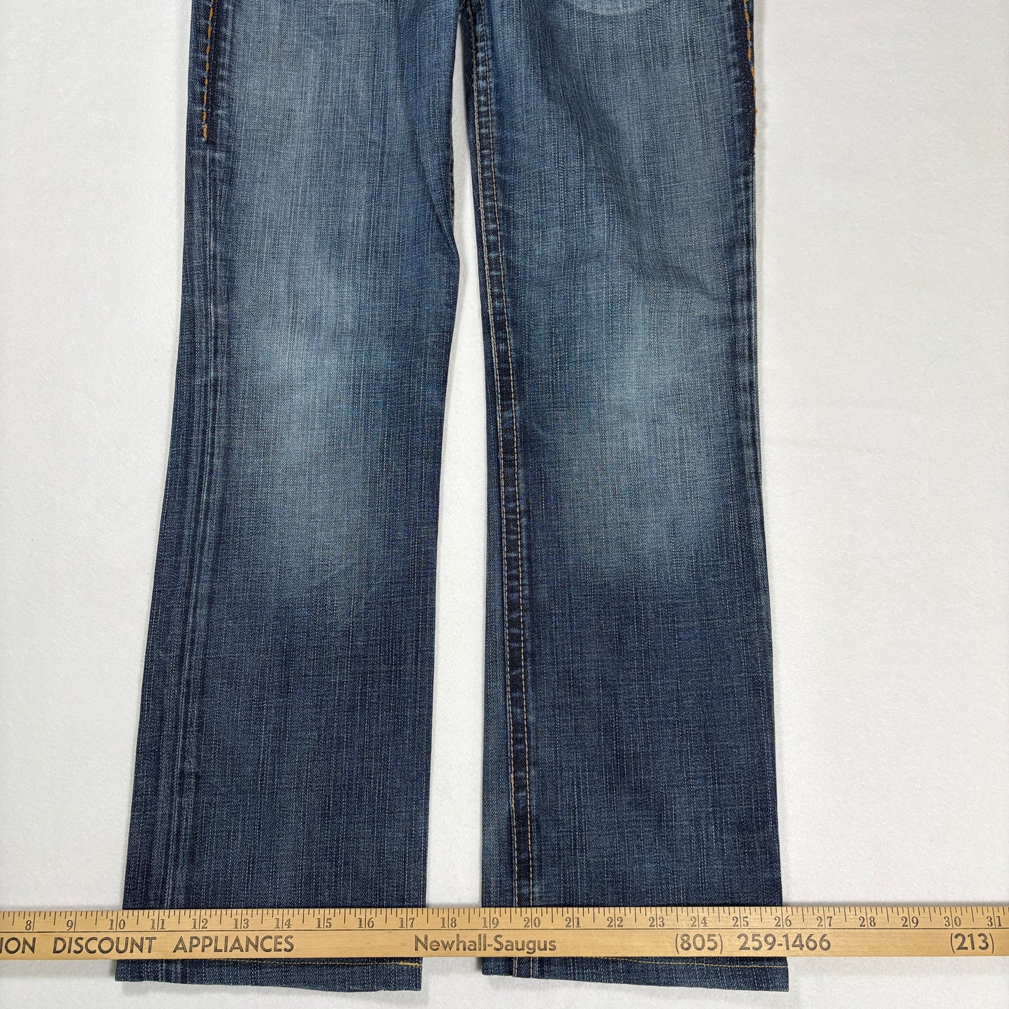 1921 Jeans Women’s 28x32 Bootcut Blue Denim Contrast Stitch Distressed Pockets