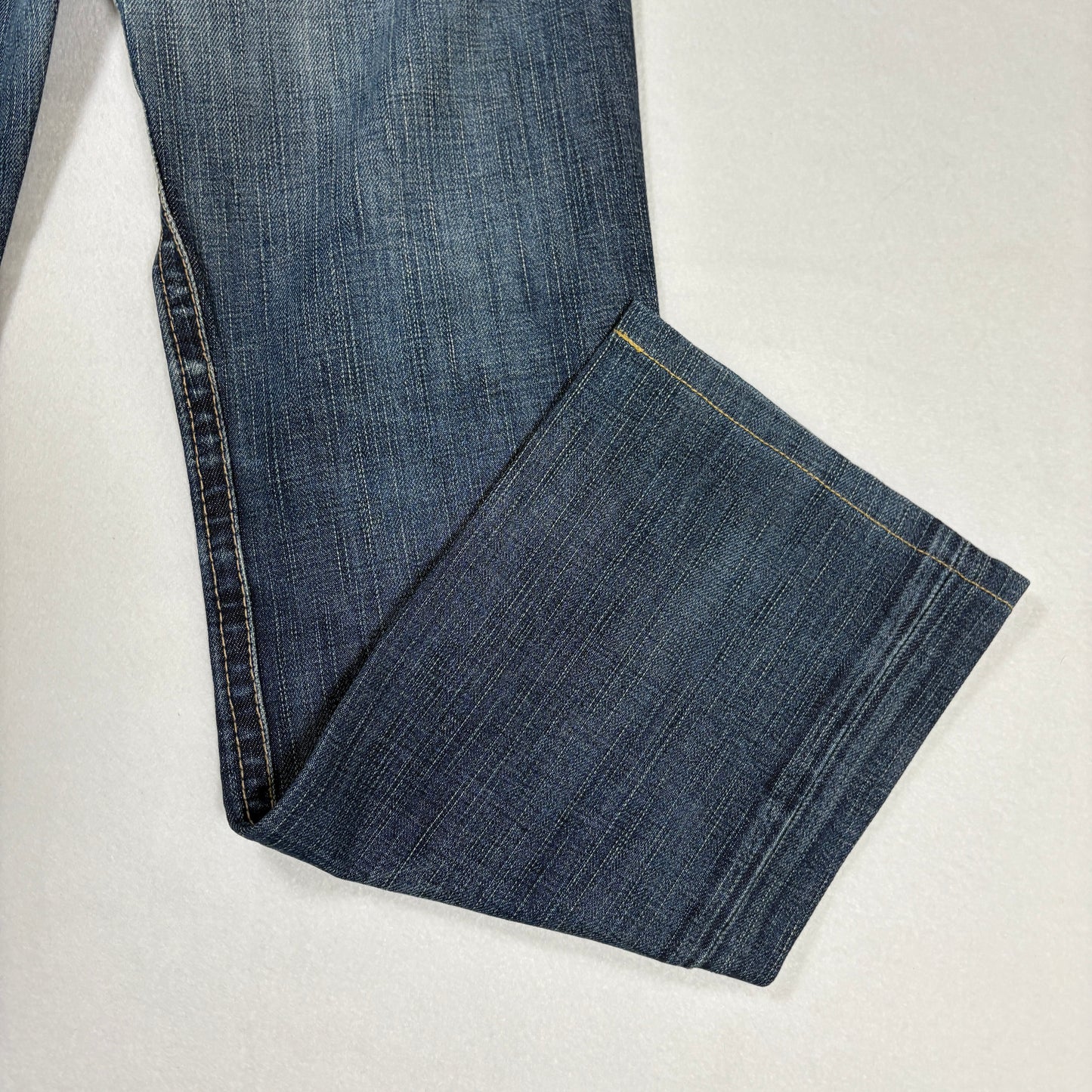 1921 Jeans Women’s 28x32 Bootcut Blue Denim Contrast Stitch Distressed Pockets