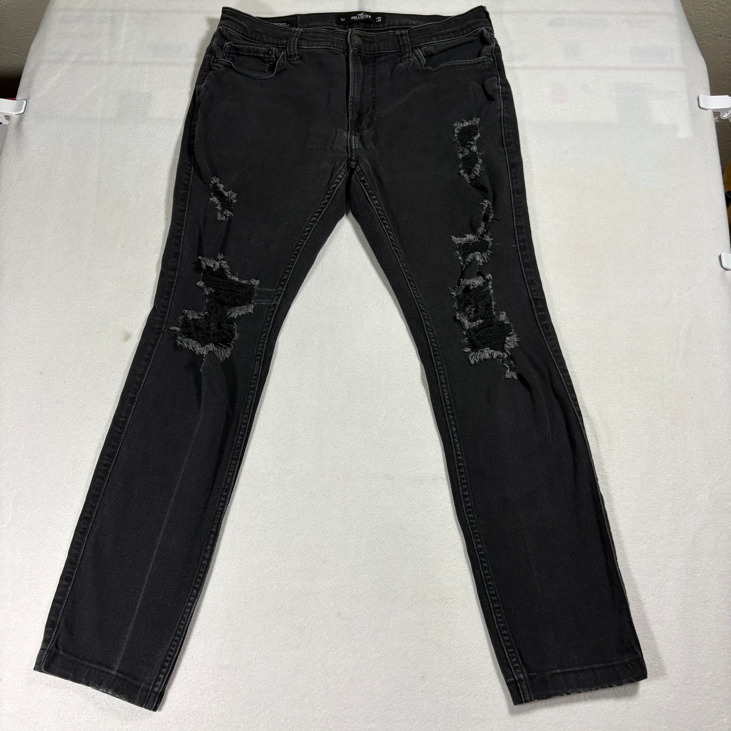 Hollister Jeans Mens 34x32 Black Distressed Stacked Skinny Advanced Stretch Y2K