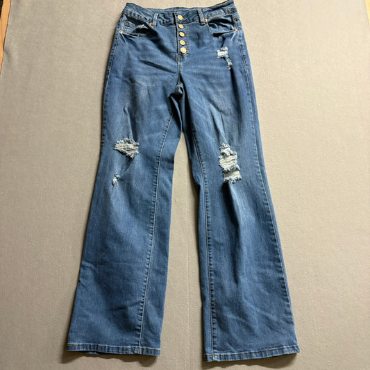 Y2K Distressed Flare Jeans Womens Size M Fits Like 28x30 Button Fly Stretch