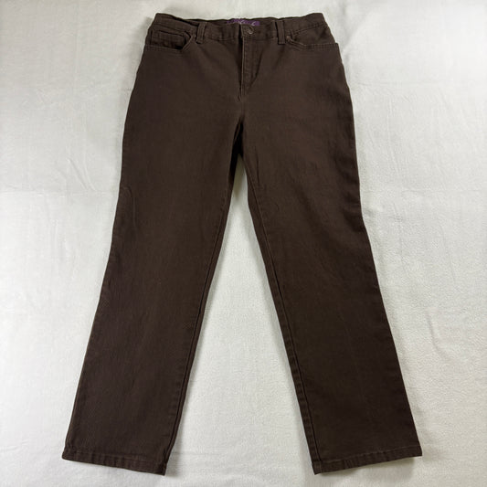 Gloria Vanderbilt Amanda Pants Womens 8P Brown Stretch Slim Fit Casual Modern Up