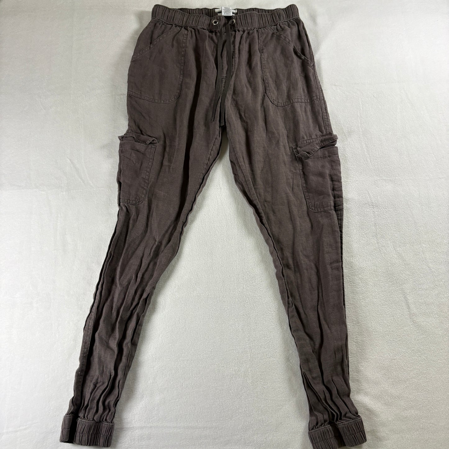 Nicole Miller Pants Womens M Linen Cargo Jogger Brown Casual Boho Relaxed Fit Up