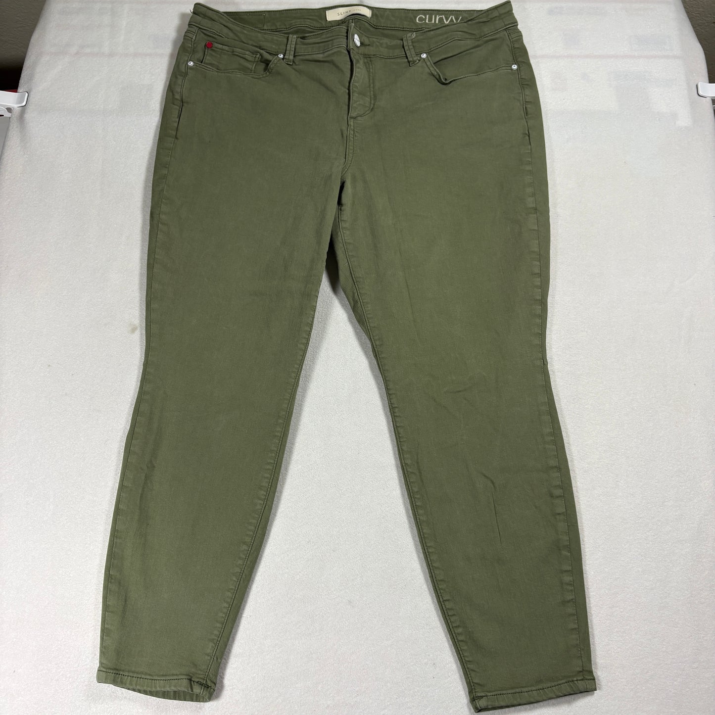 Slink Jeans Womens 20 Curvy Olive Stretch Denim Skinny Fit Plus Size Pants