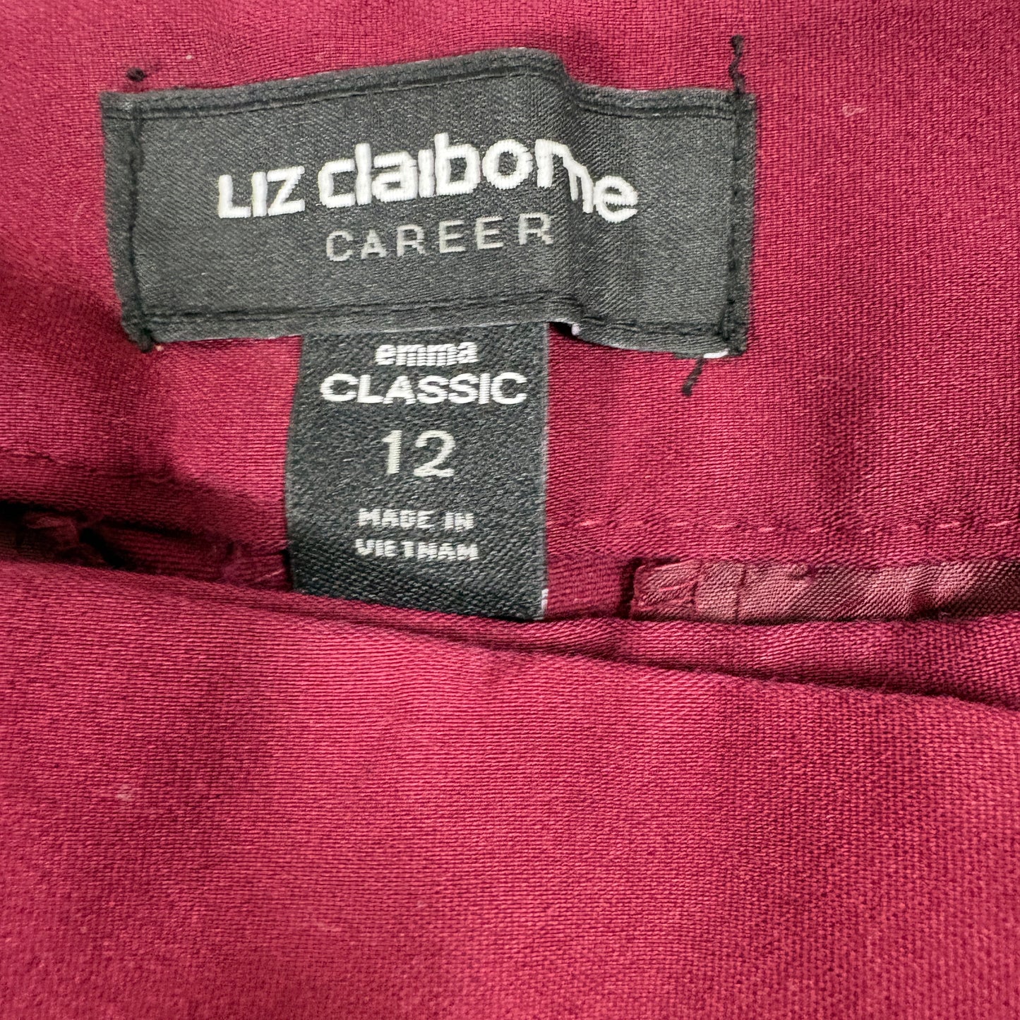 Liz Claiborne Womens Pants 12 Red Burgundy Emma Classic Career Stretch Slim Fit