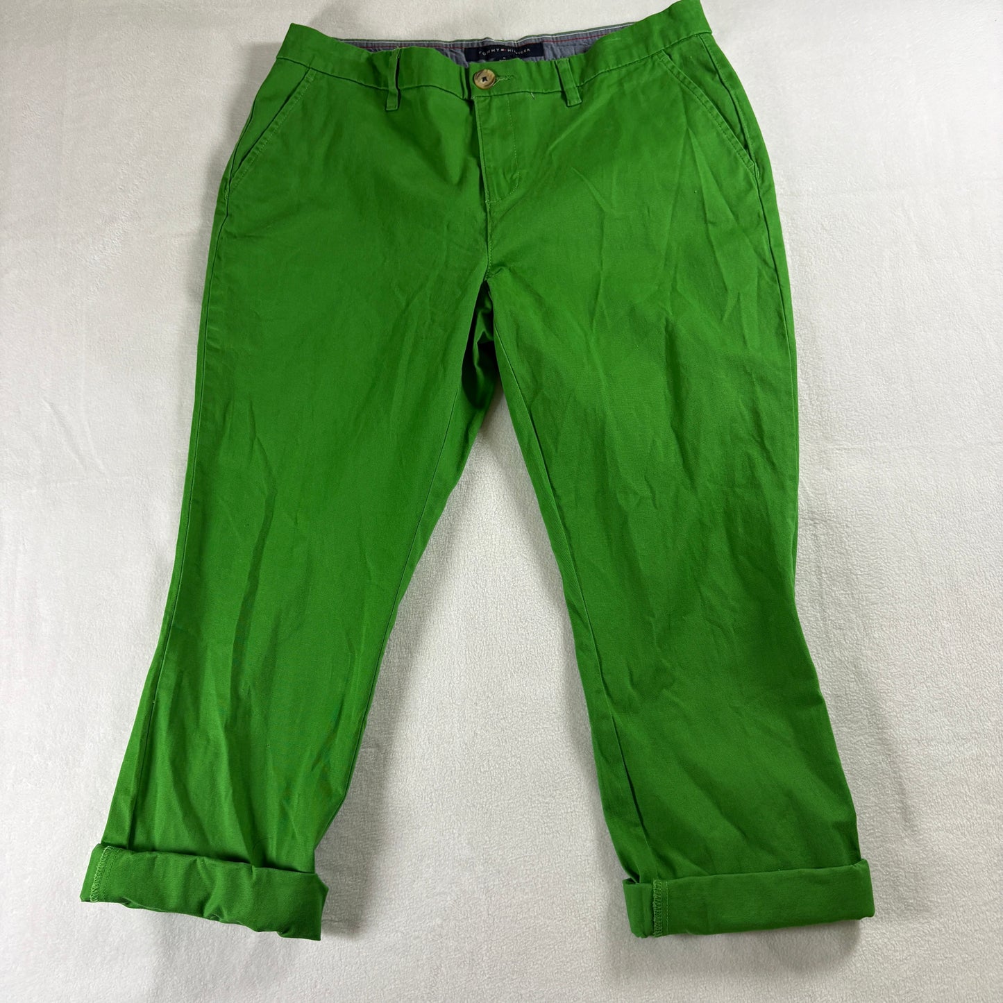 Tommy Hilfiger Pants Womens 8 Green Stretch Chino Slim Fit Casual Classic Up Now