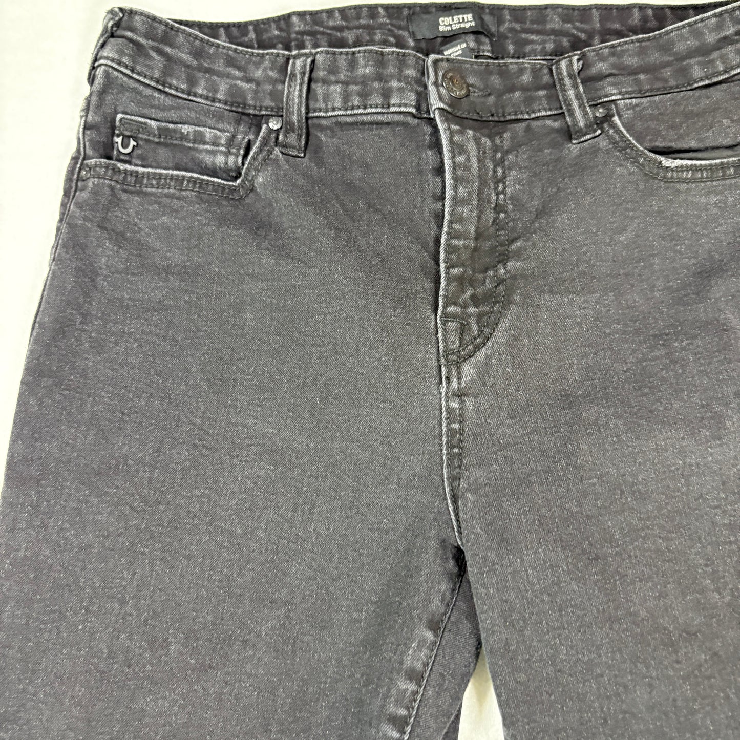 True Religion Colette Jeans Slim Straight Black Frayed Hem Size 32 Men’s Denim